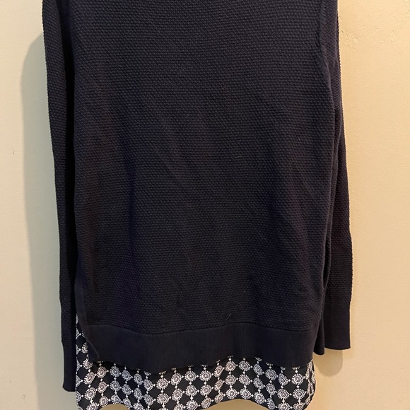 LOFT Navy Layered-look, Mixed Media Sweater, Like new, Long sleeves with cuffs - Picture 3 of 6